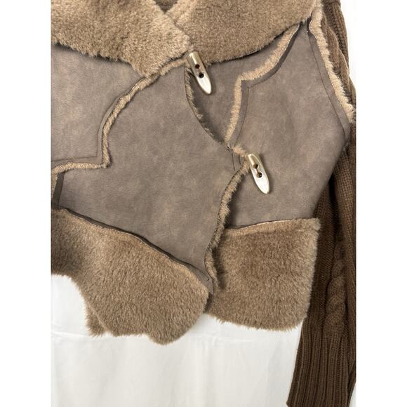Oli & Hali Patchwork Faux Shearling Fur Knit-Sleeve Jacket Multiple Sizes Brown - Picture 11 of 11